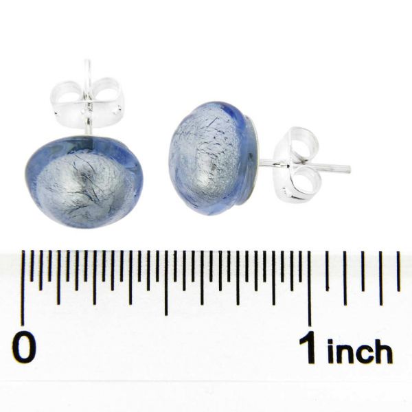 Murano Button Stud Earrings - Silver Ice