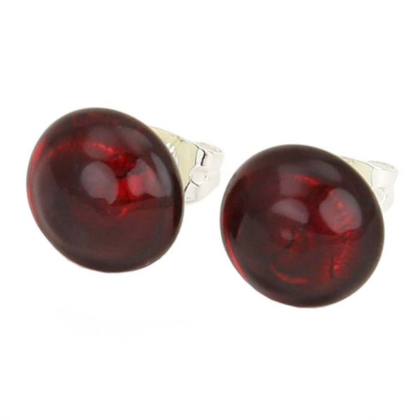 Murano Button Stud Earrings - Ruby Red