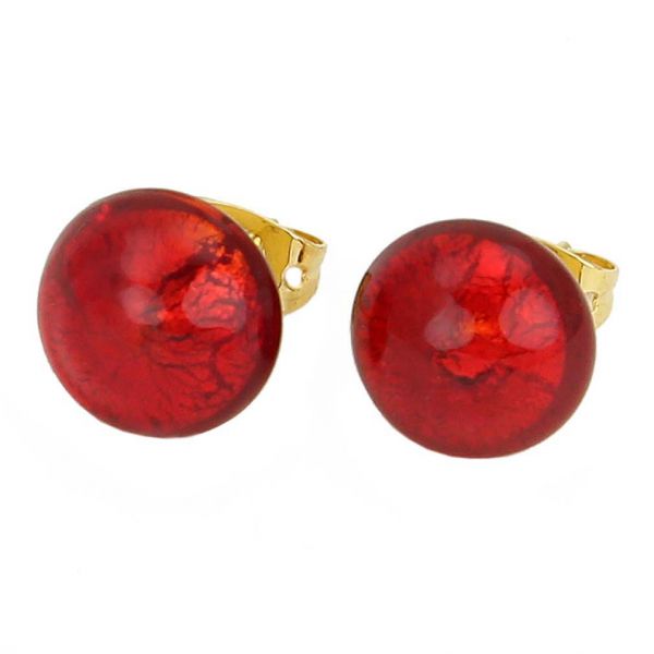Murano Button Stud Earrings - Red Gold