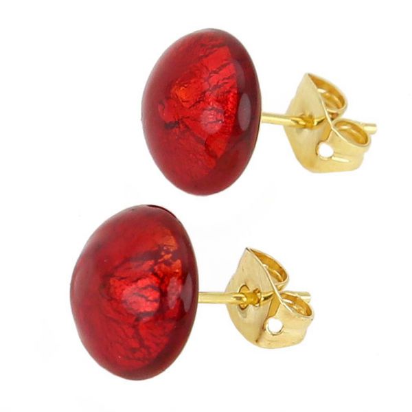 Murano Button Stud Earrings - Red Gold