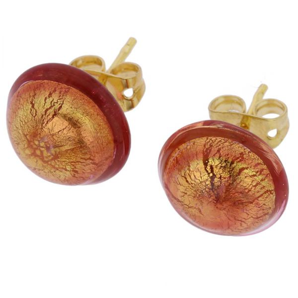 Murano Button Stud Earrings - Purple Gold