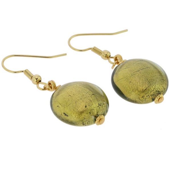 Royal Murano Disk Earrings - Olive Green