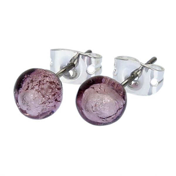 Murano Tiny Stud Earrings - Silver Purple