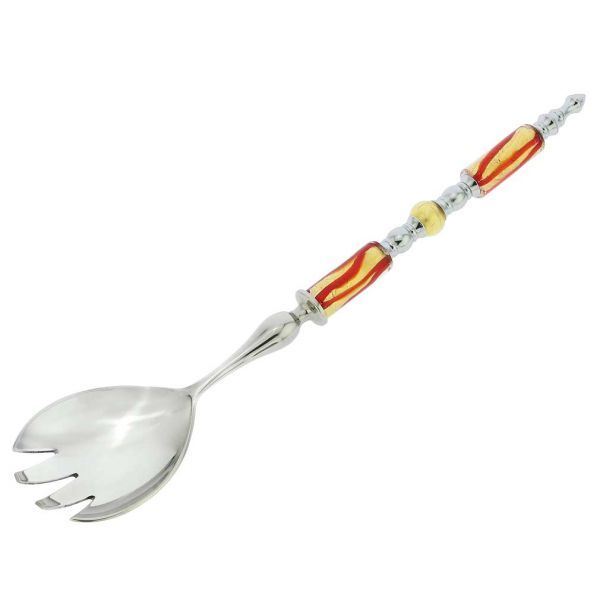 Italian Murano Glass Salad Fork - Red Gold Waves