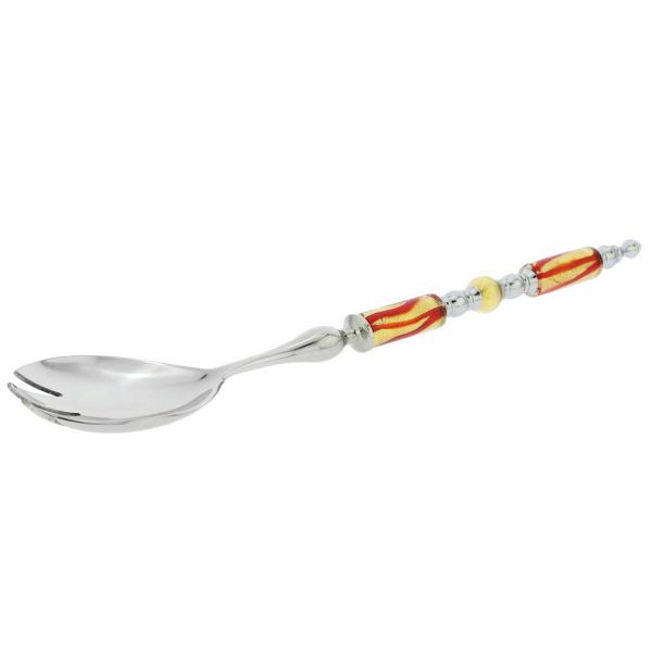 Italian Murano Glass Salad Fork - Red Gold Waves