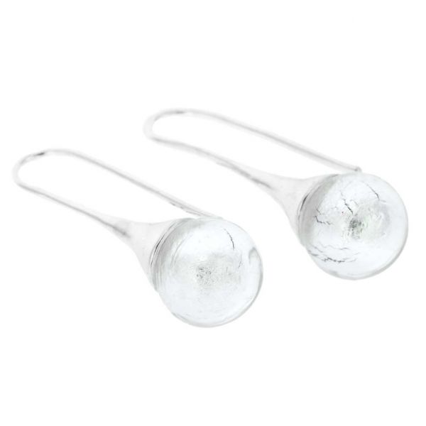 Murano Drop Earrings - Silver White
