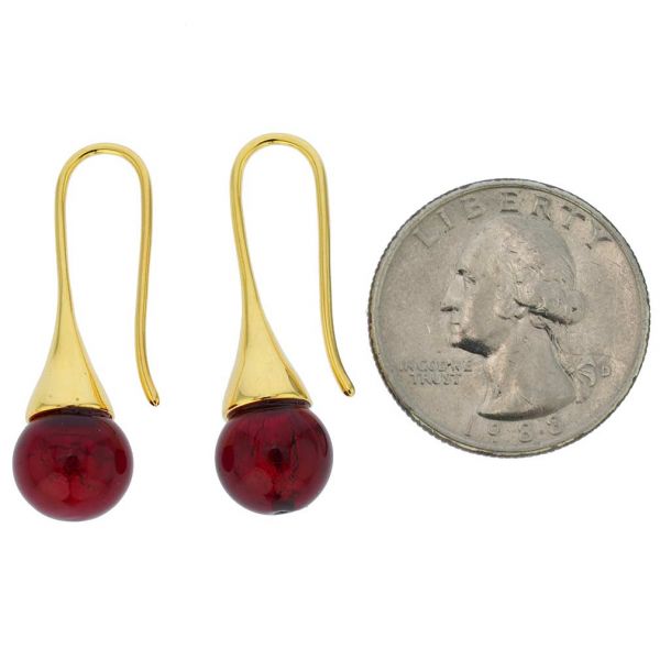 Murano Gold Drop Earrings - Ruby Red