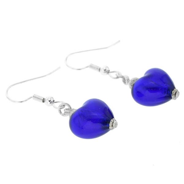 Murano Heart Earrings - Blue