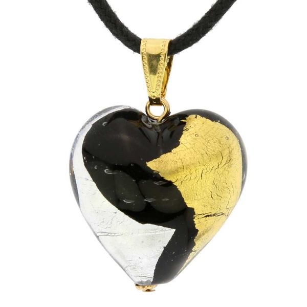 Murano Heart Pendant - Gold and Silver