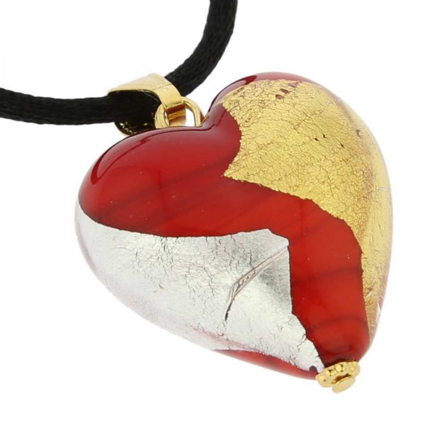 Murano Pendants | Murano Heart Pendant - Red Gold and Silver