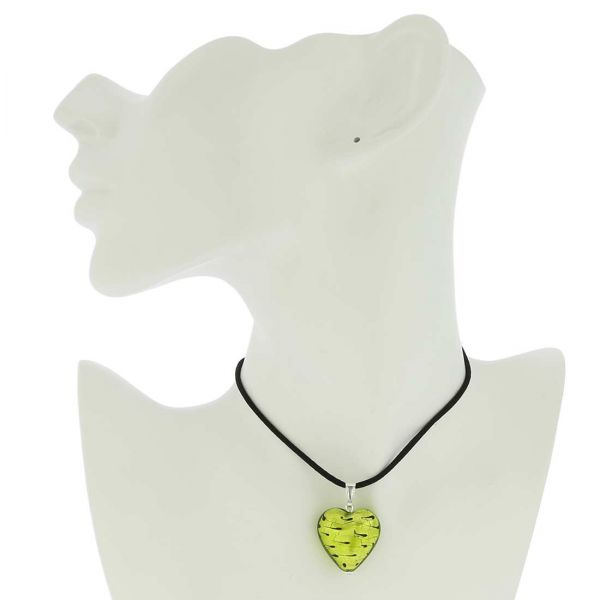 Murano Heart Pendant - Spotted Silver Green