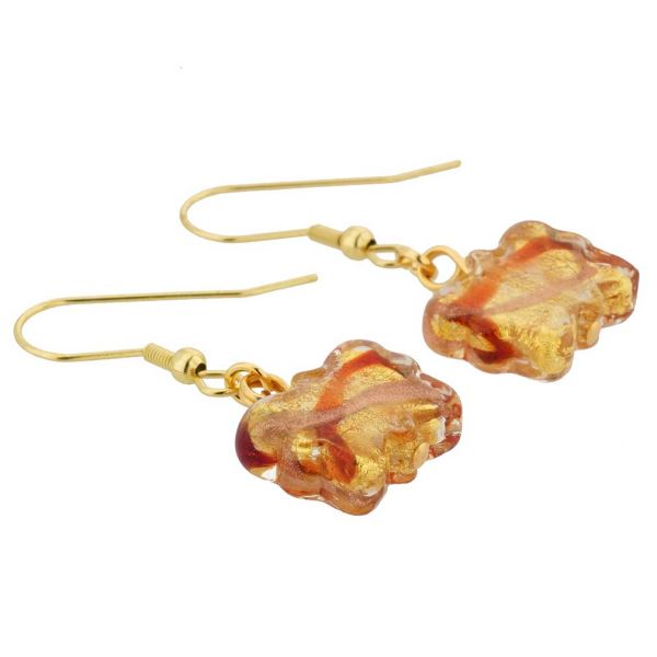 Murano Butterfly Earrings - Gold and Red