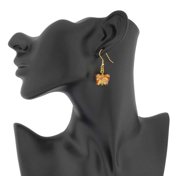 Murano Butterfly Earrings - Gold and Red
