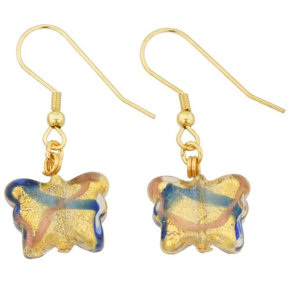Murano Butterfly Earrings - Gold and Blue