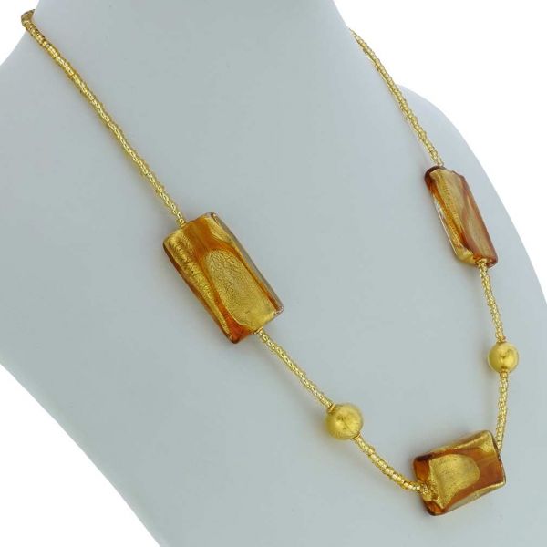 Royal Cognac Gold Rectangles Necklace