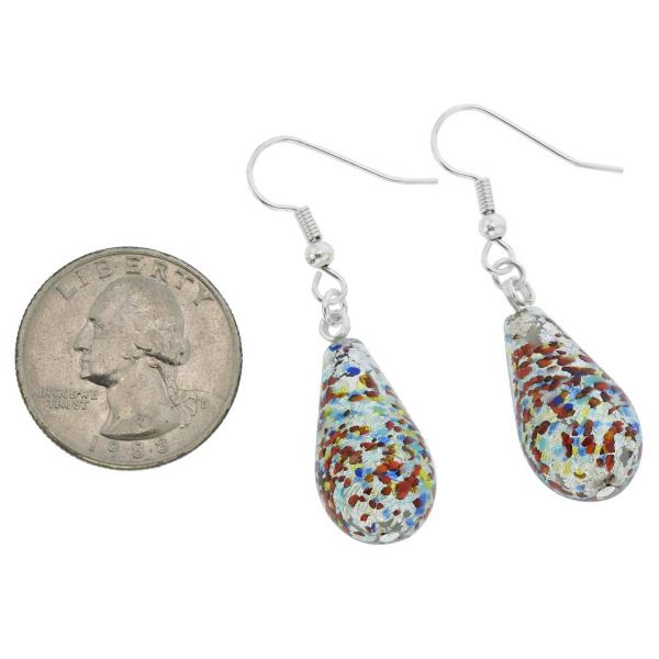Murano Teardrop Earrings - Silver Multicolor Confetti