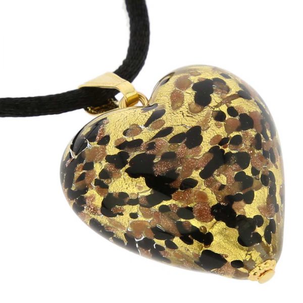 Murano Heart Pendant - Black Gold Confetti