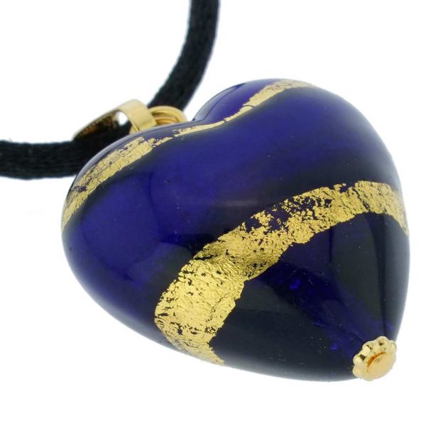 Murano Heart Pendant - Blue and Gold