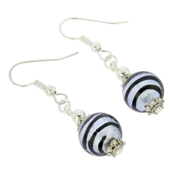 Antico Tesoro Balls Earrings - Striped Silver Blue