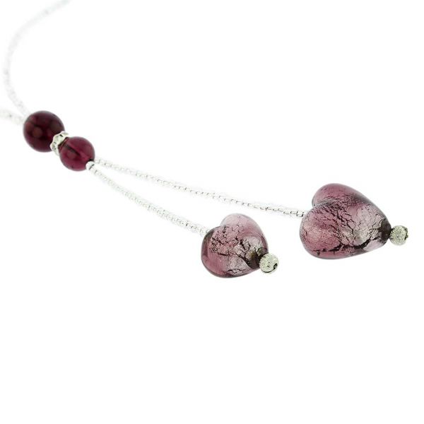Murano Heart Tie Necklace - Purple