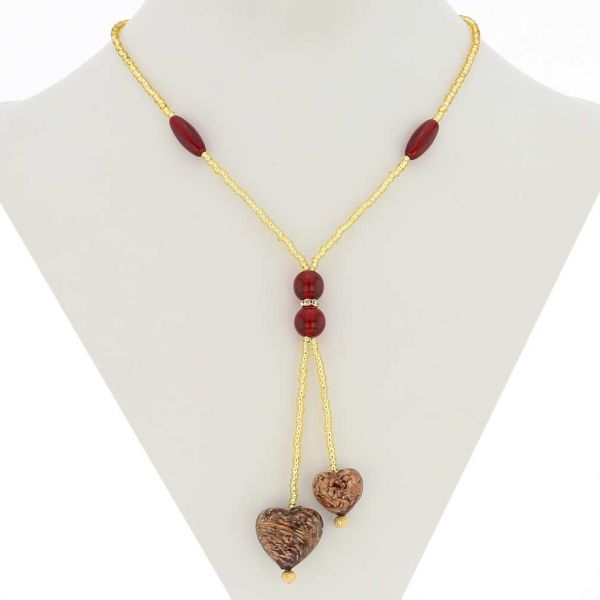 Murano Heart Tie Necklace - Red Sparkles