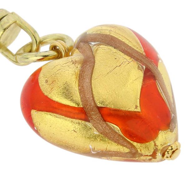 Murano Heart Keychain - Red Waves Gold