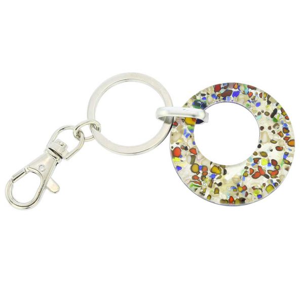 Murano Glass Round Keychain - Silver Confetti | Murano Keychains