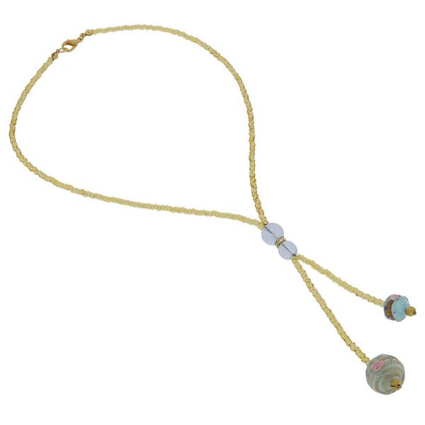 Murano Fiorato Ball Tie Necklace - Aqua