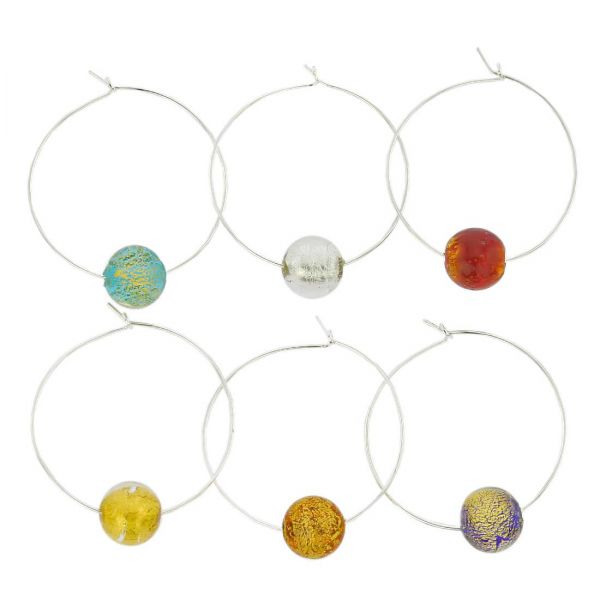 Murano Glass Ca D`Oro Wine Glass Charms Set Of 6