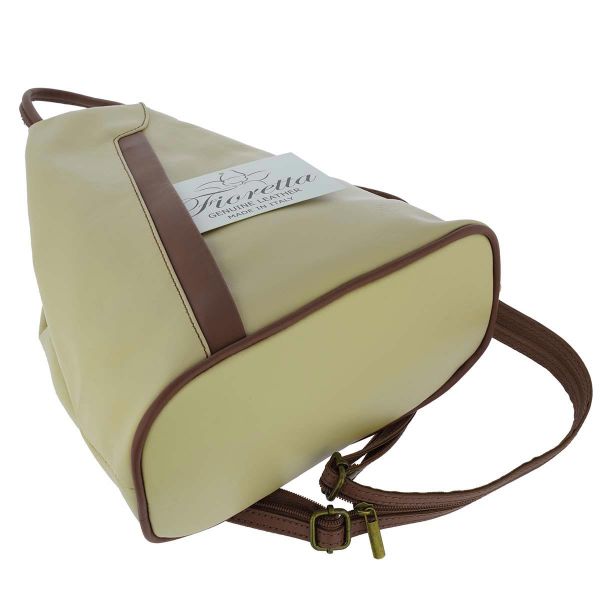 Fioretta Italian Genuine Leather Top Handle Backpack Purse Shoulder Bag Handbag Rucksack For Women - Beige Brown