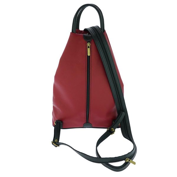 Fioretta Italian Genuine Leather Top Handle Backpack Purse Shoulder Bag Handbag Rucksack For Women - Red Black