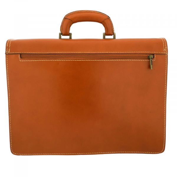 Fioretta Genuine Leather Italian Briefcase For Men And Women Attache Case Shoulder Laptop Bag - Tan Brown