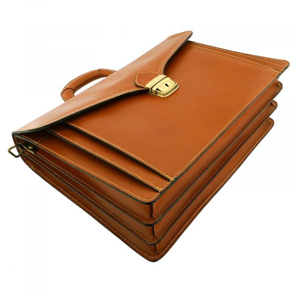 Fioretta Genuine Leather Italian Briefcase For Men And Women Attache Case Shoulder Laptop Bag - Tan Brown