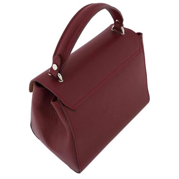Fioretta Italian Genuine Leather Satchel Top Handle Handbag Purse For Women - Crimson Red