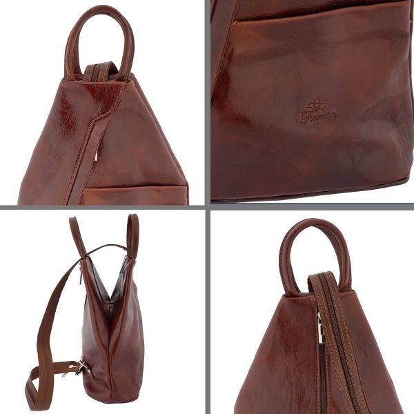 Fioretta Italian Genuine Leather Top Handle Backpack Purse Shoulder Bag Handbag Rucksack For Women - Cognac Brown
