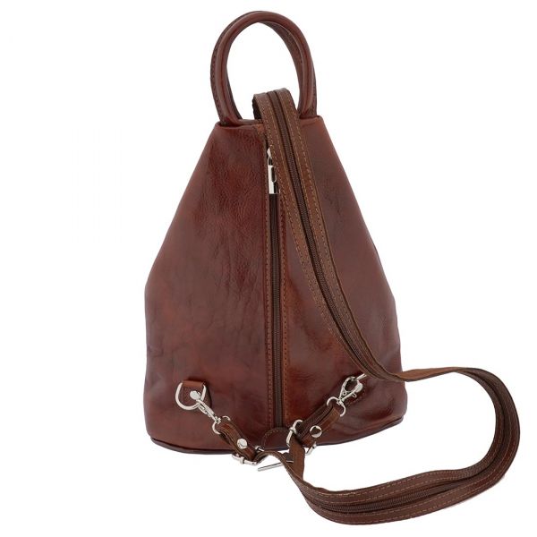 Fioretta Italian Genuine Leather Top Handle Backpack Purse Shoulder Bag Handbag Rucksack For Women - Cognac Brown