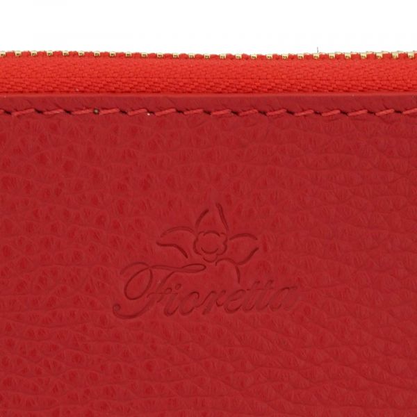 Fioretta Italian Genuine Leather Wallet For Women Credit Card Organizer Zip Around - Red