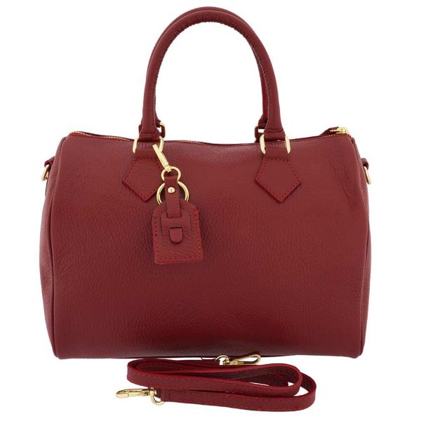 Fioretta Italian Genuine Leather Satchel Barrel Handbag Crossbody For Women - Crimson Red
