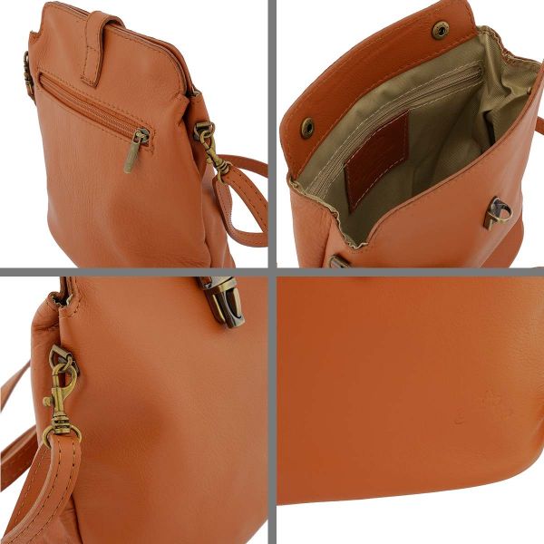 Fioretta Italian Genuine Leather Crossbody Bag Shoulder Bag Purse Snap Closure For Women - Tan Brown