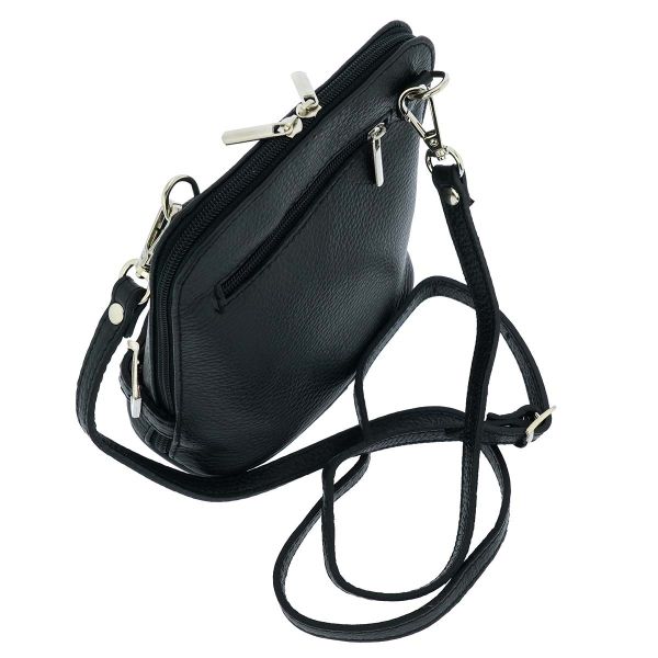 Fioretta Italian Genuine Leather Crossbody Bag Clutch Handbag For Women - Black
