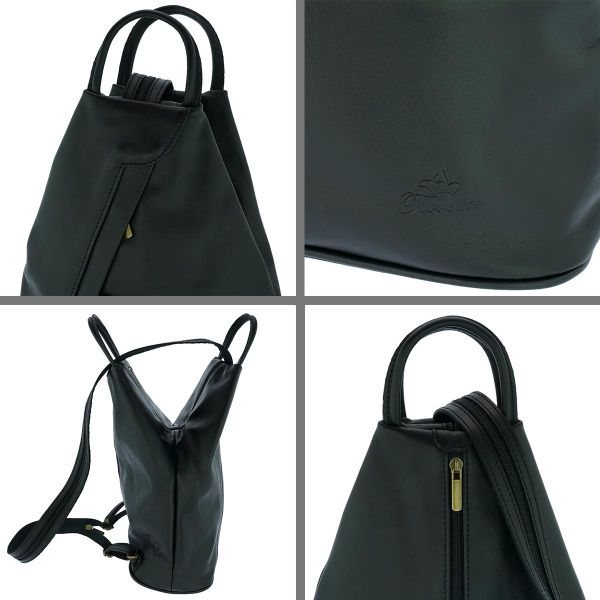 Fioretta Italian Genuine Leather Top Handle Backpack Purse Shoulder Bag Handbag Rucksack For Women - Black