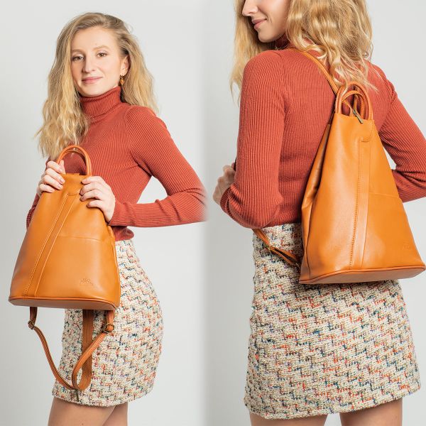 Fioretta Italian Genuine Leather Top Handle Backpack Purse Shoulder Bag Handbag Rucksack For Women - Light Brown