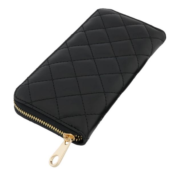 Fioretta Italian Genuine Leather Quilted Wallet For Women Credit Card Organizer - Black