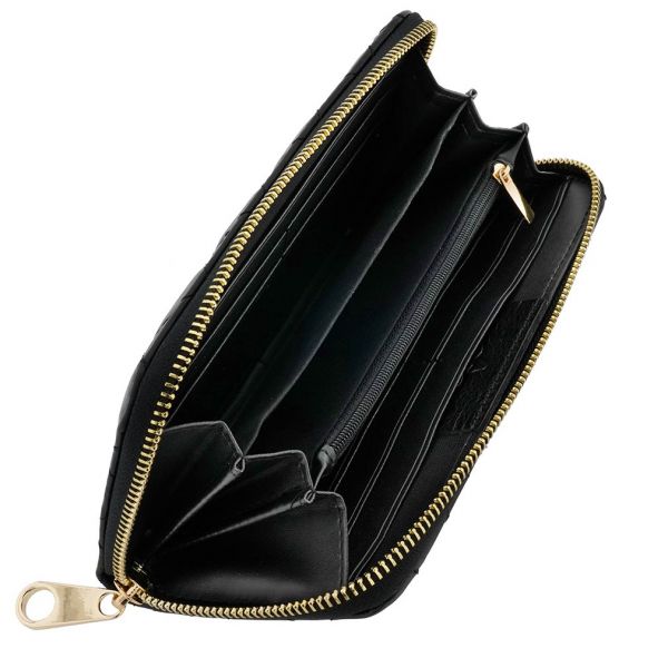 Fioretta Italian Genuine Leather Quilted Wallet For Women Credit Card Organizer - Black