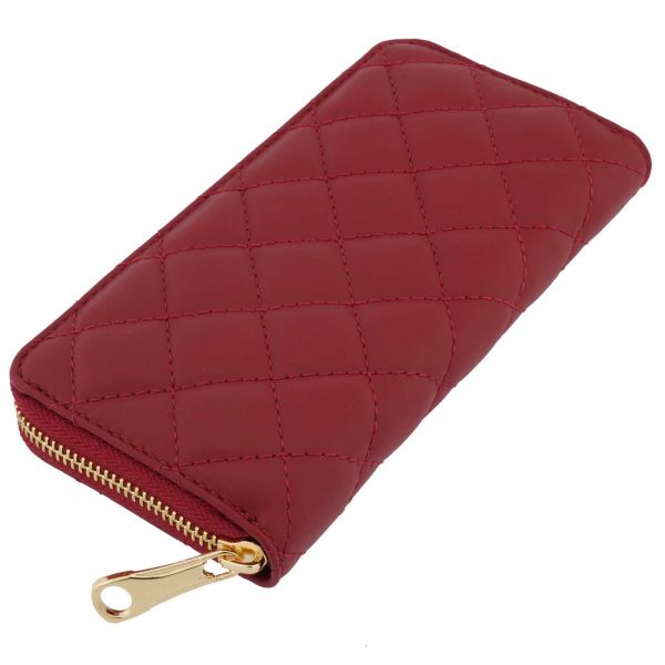 Fioretta Italian Genuine Leather Quilted Wallet For Women Credit Card Organizer - Red