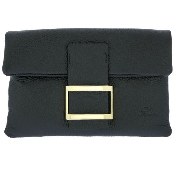 Fioretta Italian Genuine Leather Wristlet Crossbody Shoulder Bag Clutch Handbag For Women - Black