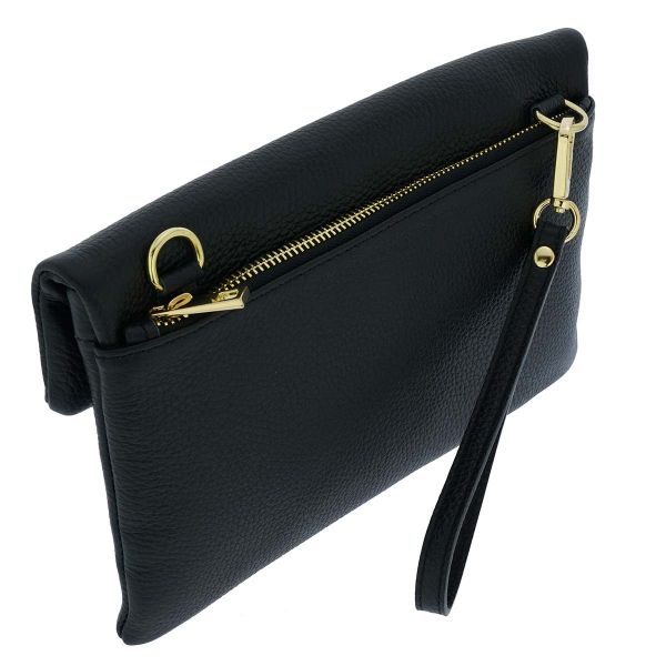 Fioretta Italian Genuine Leather Wristlet Crossbody Shoulder Bag Clutch Handbag For Women - Black