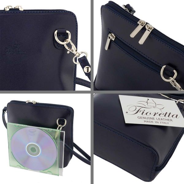 Fioretta Italian Genuine Leather Small Crossbody Bag Shoulder Bag Purse For Women - Blue
