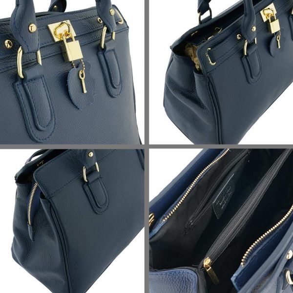 Fioretta Italian Genuine Leather Carryall Satchel Handbag Crossbody For Women - Blue