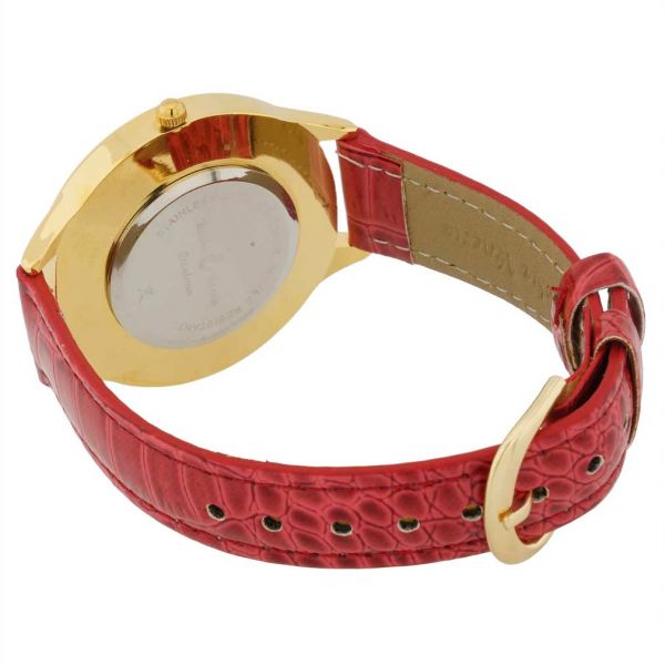 Serena Murano Millefiori Watch With Leather Band - Gold Red